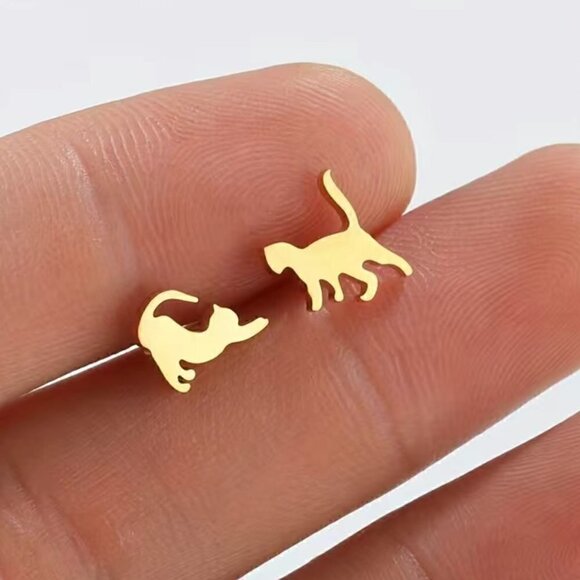 Playful Cats Stainless Steel Stud Small Earrings #1409 (Color: black) - Picture 8 of 10